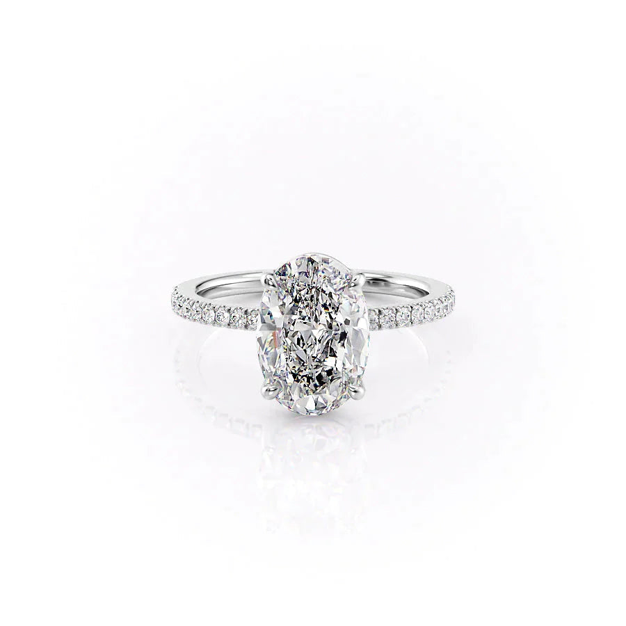 The Pave Eleanor Set With A 1.5 Carat Oval 18K White Gold Lab Diamond