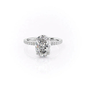 The Pave Eleanor Set With A 1 Carat Oval 18K White Gold Lab Diamond