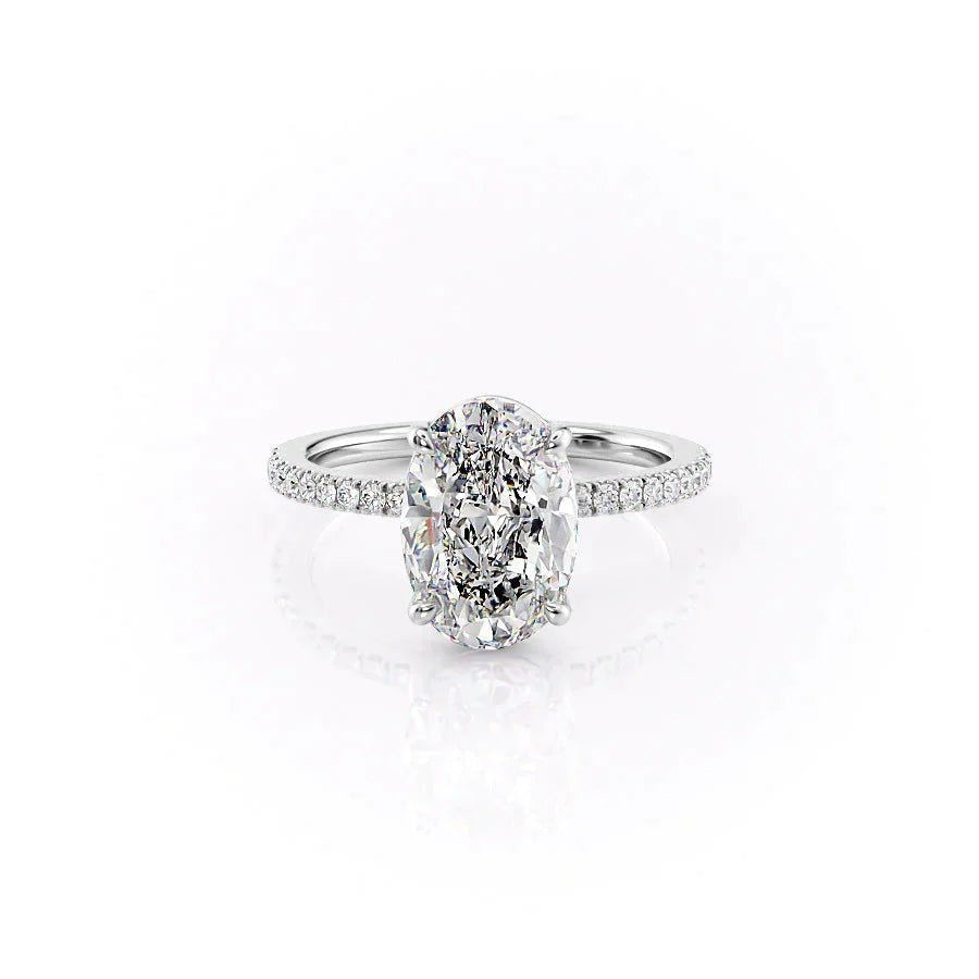 The Pave Eleanor Set With A 1 Carat Oval 14K White Gold Lab Diamond
