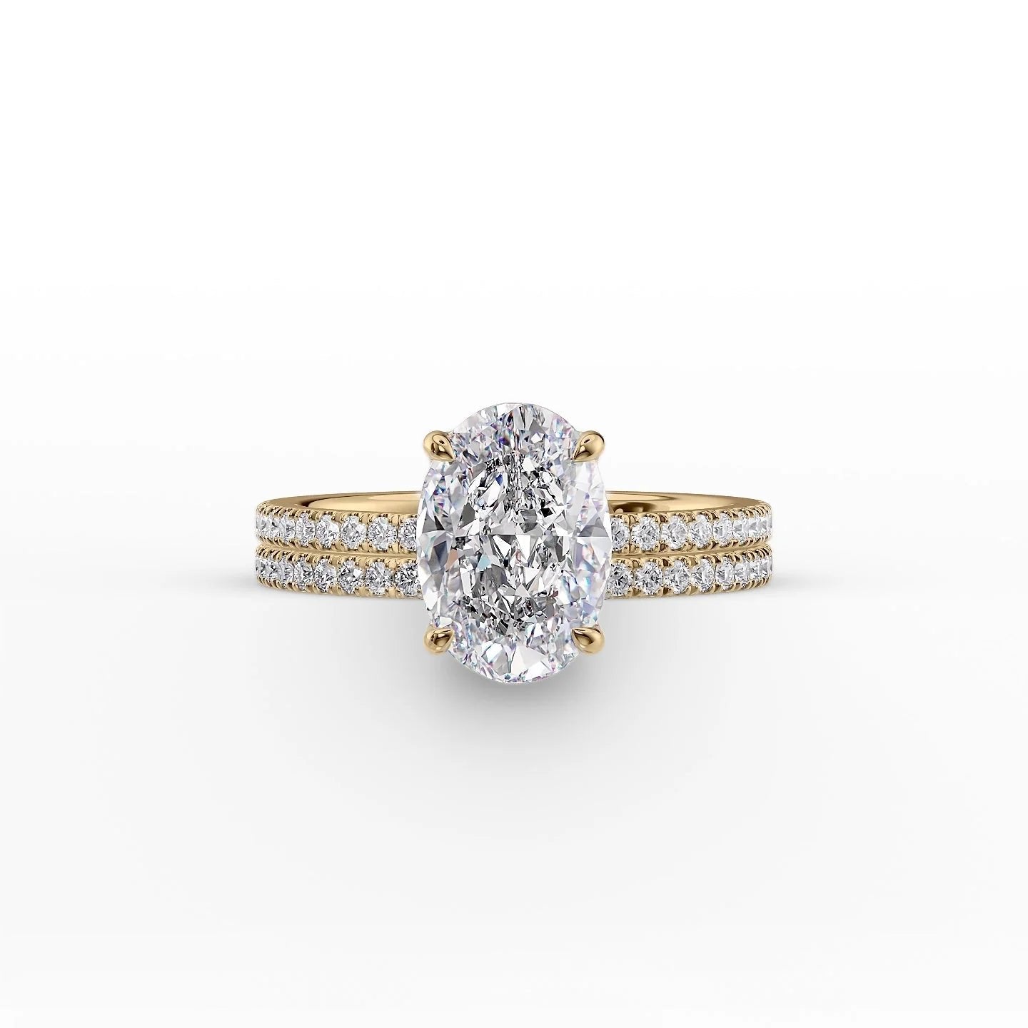 The Pave Eleanor Set With A 1 Carat Oval 18K Yellow Gold Lab Diamond