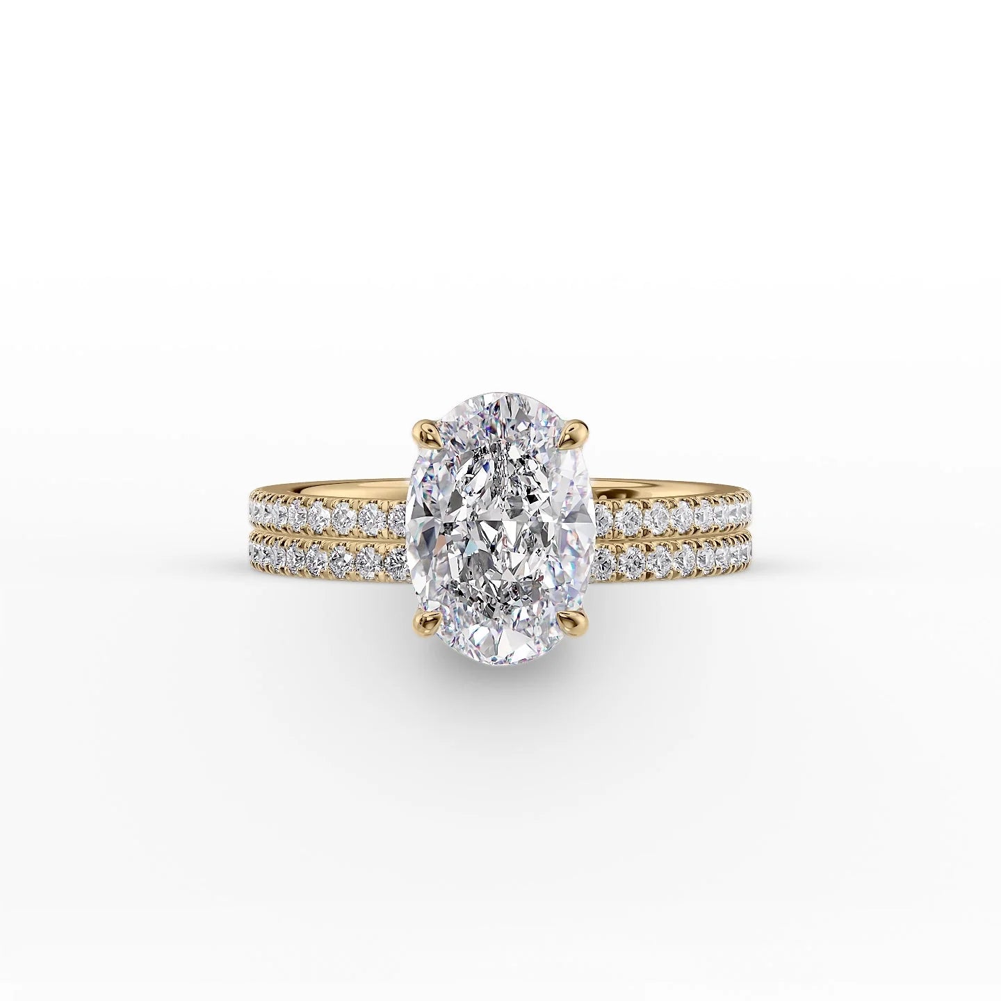 The Pave Eleanor Set With A 2.5 Carat Oval 18K Yellow Gold Lab Diamond