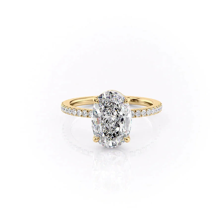 The Pave Eleanor Set With A 3 Carat Oval 18K Yellow Gold Lab Diamond