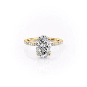 The Pave Eleanor Set With A 1 Carat Oval 14K Yellow Gold Lab Diamond