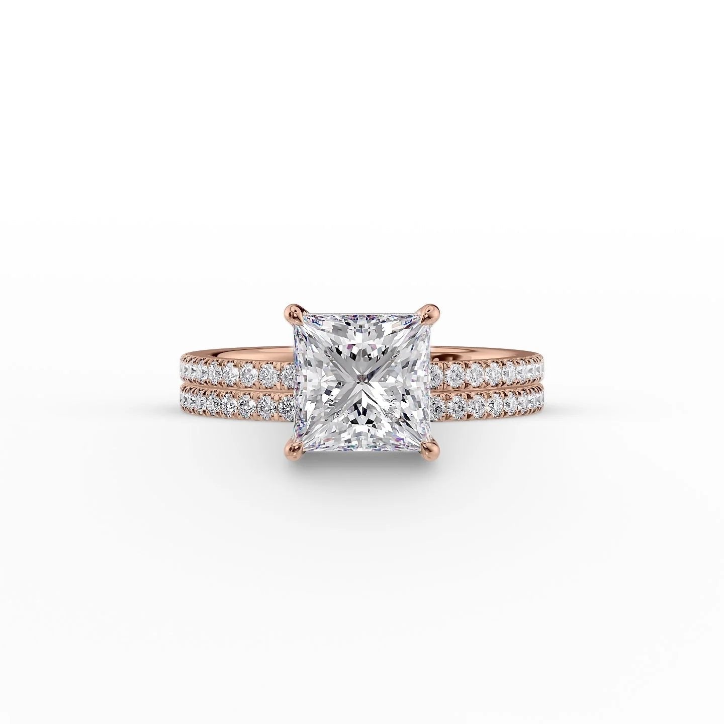 The Pave Eleanor Set With A 1 Carat Princess 14K Rose Gold Lab Diamond