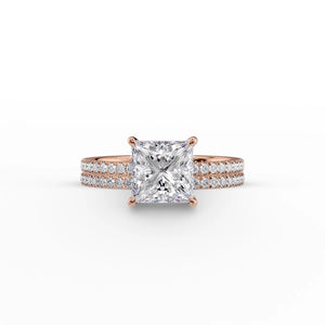 The Pave Eleanor Set With A 1 Carat Princess 14K Rose Gold Lab Diamond