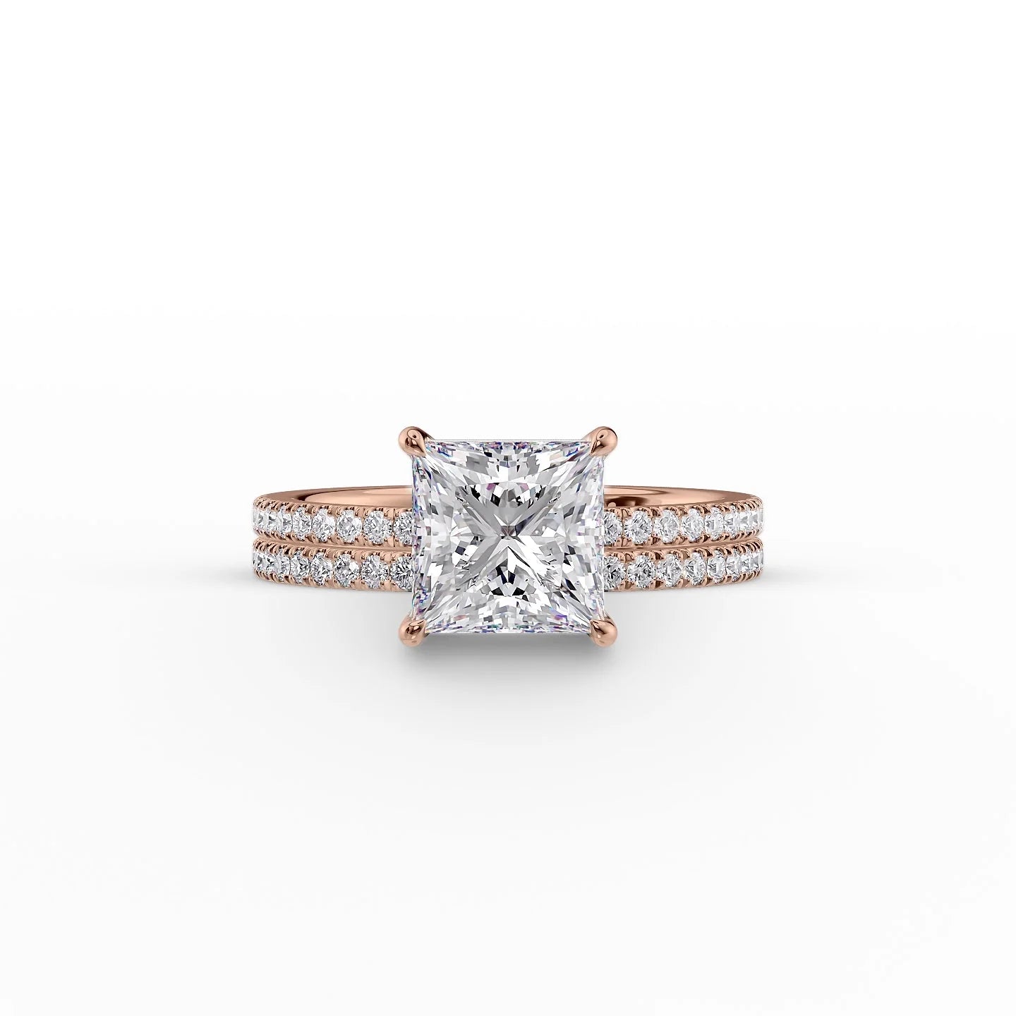 The Pave Eleanor Set With A 2.5 Carat Princess 14K Rose Gold Lab Diamond
