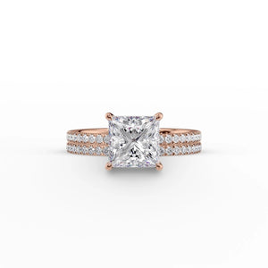 The Pave Eleanor Set With A 2 Carat Princess 14K Rose Gold Lab Diamond