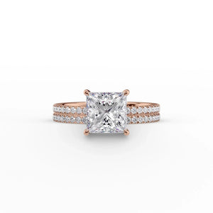 The Eleanor Set With A 3 Carat Princess 14K Rose Gold Lab Diamond