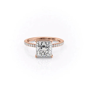 The Pave Eleanor Set With A 1 Carat Princess 14K Rose Gold Lab Diamond
