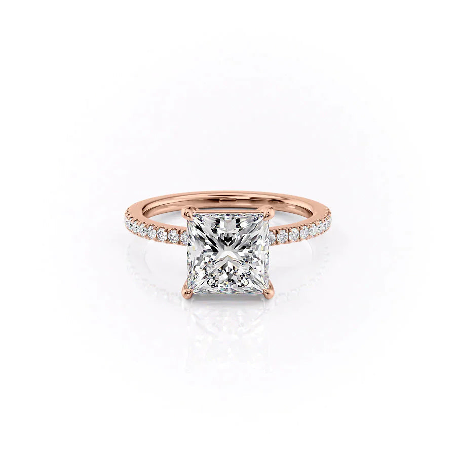 The Pave Eleanor Set With A 1.5 Carat Princess 14K Rose Gold Lab Diamond