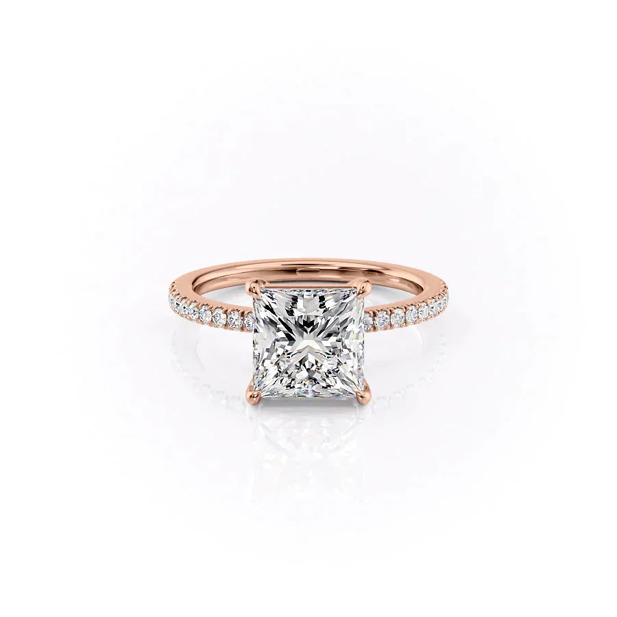 The Eleanor Set With A 2 Carat Princess 14K Rose Gold Lab Diamond
