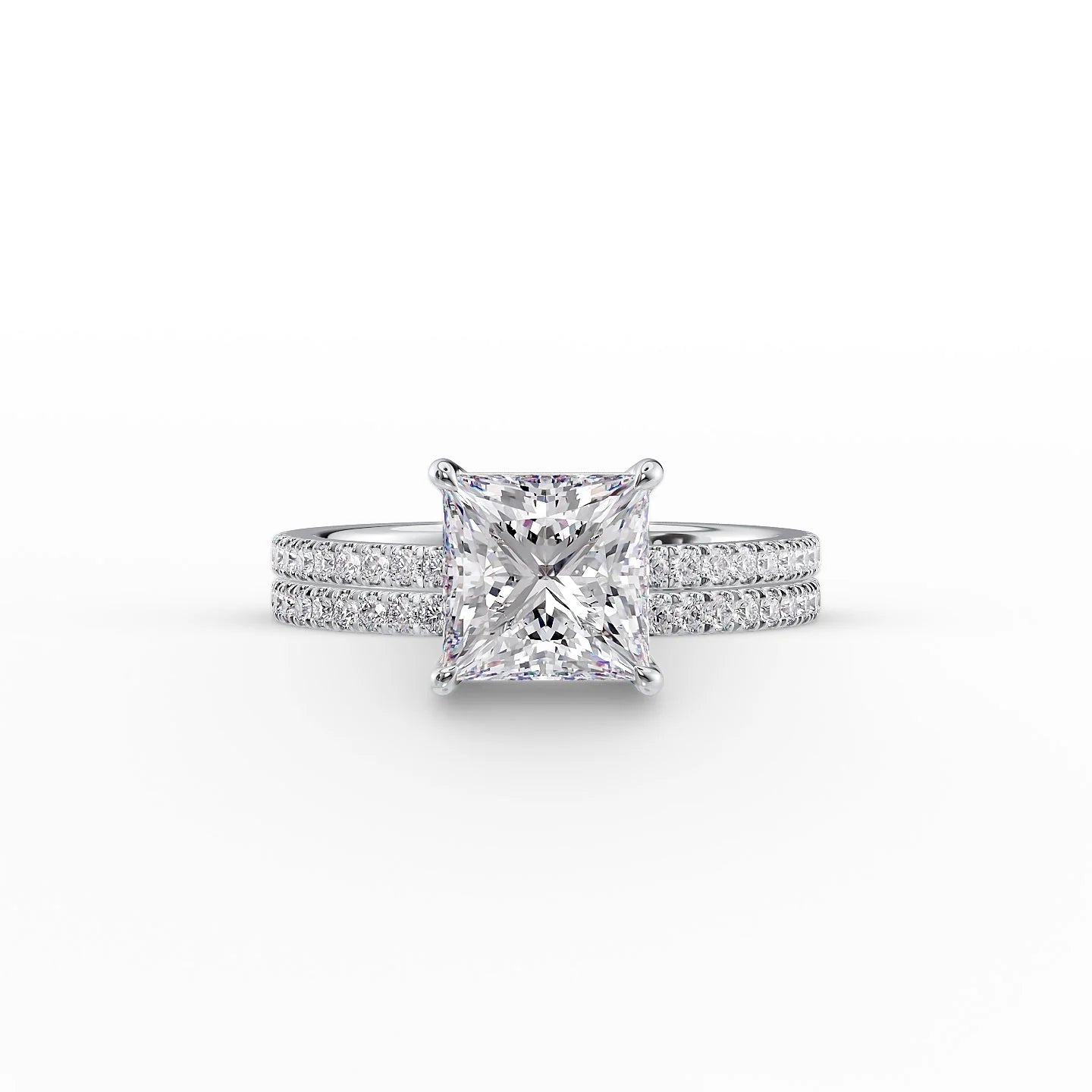The Pave Eleanor Set With A 1.5 Carat Princess 18K White Gold Lab Diamond