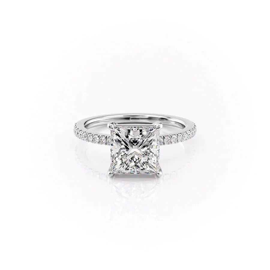 The Pave Eleanor Set With A 1 Carat Princess 18K White Gold Lab Diamond