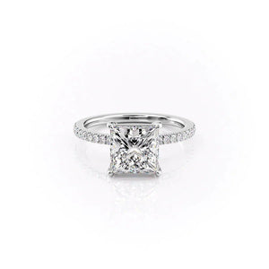 The Pave Eleanor Set With A 1 Carat Princess 18K White Gold Lab Diamond