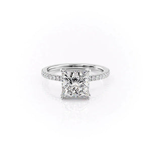 The Pave Eleanor Set With A 3 Carat Princess 14K White Gold Lab Diamond