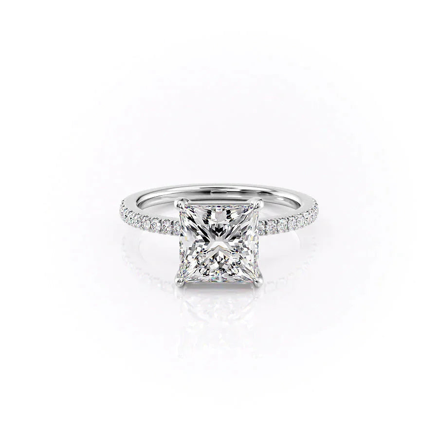 The Pave Eleanor Set With A 1.5 Carat Princess 18K White Gold Lab Diamond