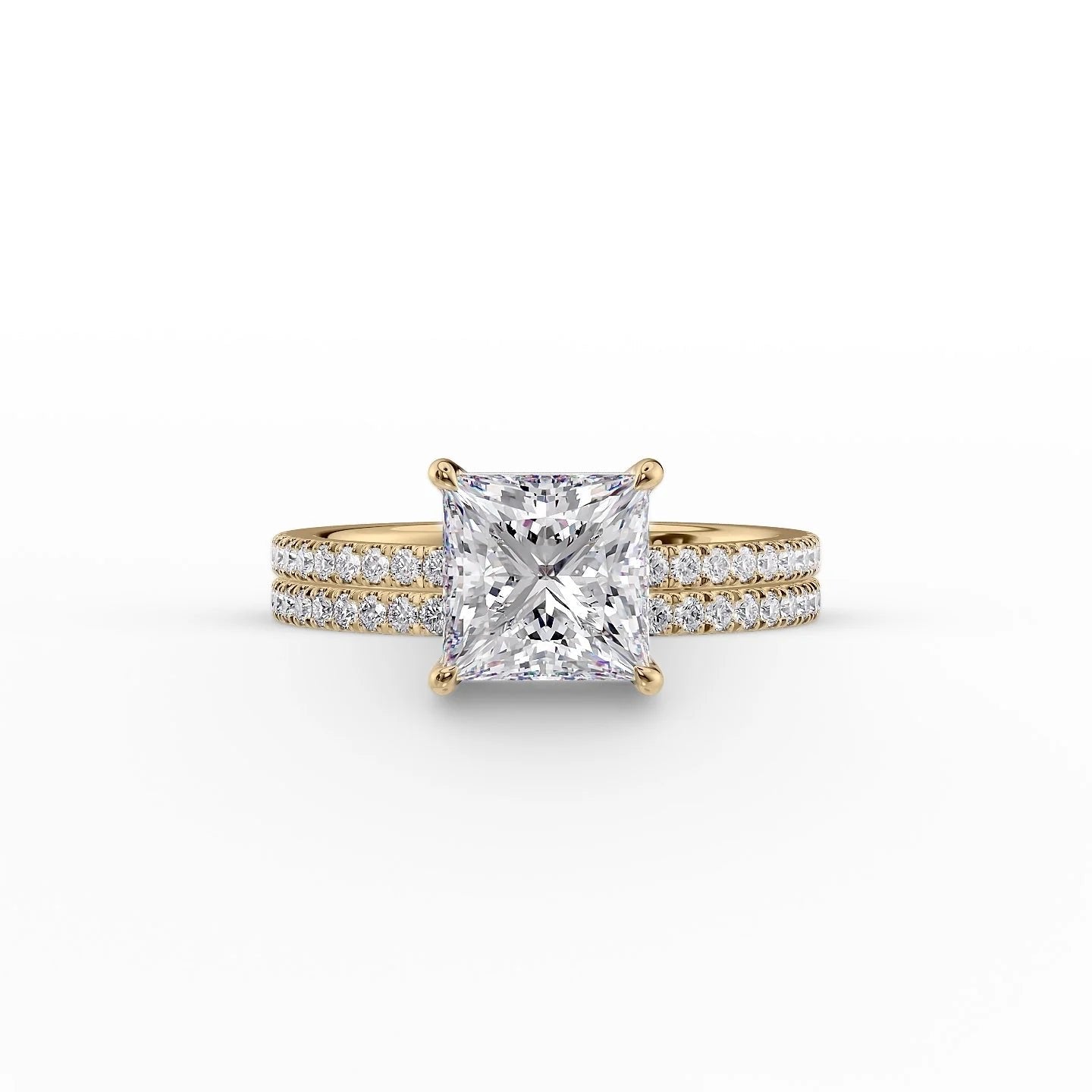 The Pave Eleanor Set With A 1 Carat Princess 18K Yellow Gold Lab Diamond