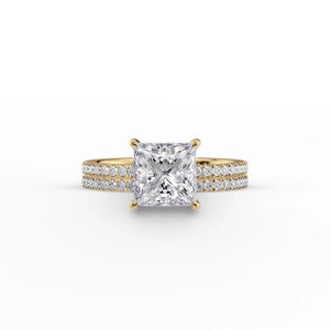 The Pave Eleanor Set With A 2 Carat Princess 14K Yellow Gold Lab Diamond