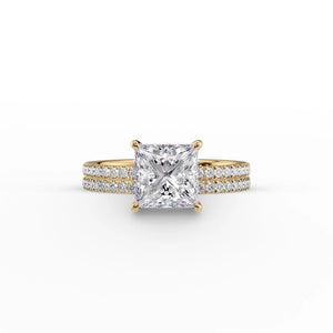 The Pave Eleanor Set With A 1 Carat Princess 14K Yellow Gold Lab Diamond