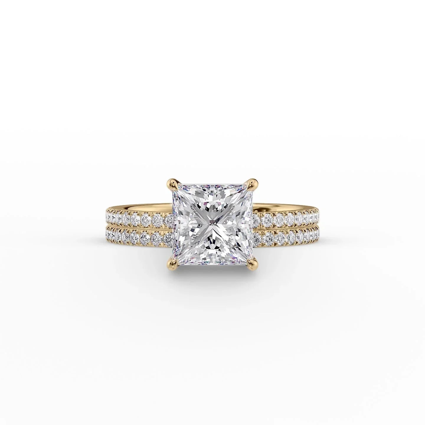 The Eleanor Set  With A 2.5 Carat Princess 18K Yellow Gold Moissanite