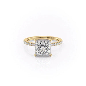 The Pave Eleanor Set With A 1 Carat Princess 14K Yellow Gold Lab Diamond