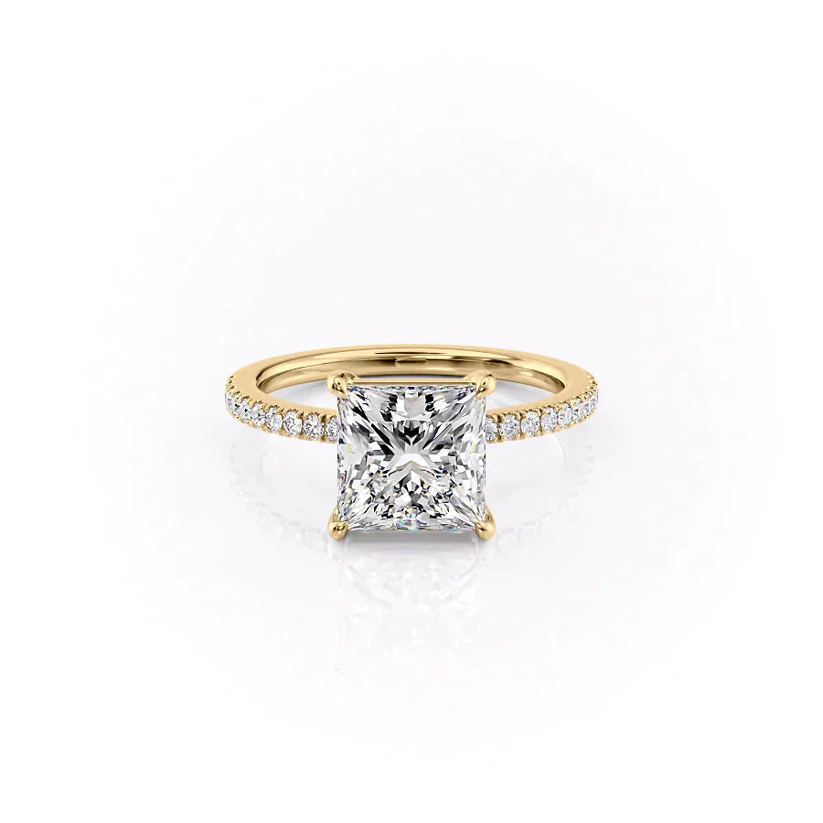 The Pave Eleanor Set With A 2.5 Carat Princess 14K Yellow Gold Lab Diamond