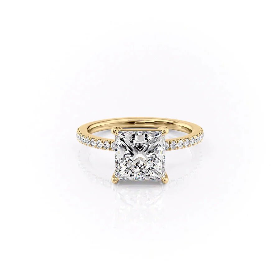The Pave Eleanor Set With A 1 Carat Princess 18K Yellow Gold Lab Diamond