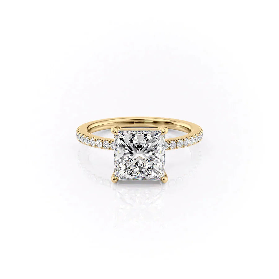 The Eleanor Set With A 3 Carat Princess 14K Yellow Gold Lab Diamond