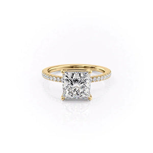 The Pave Eleanor Set With A 3 Carat Princess 14K Yellow Gold Lab Diamond
