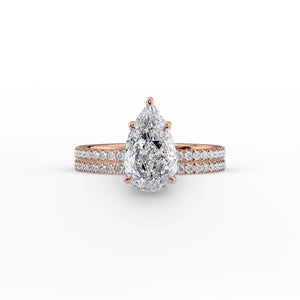 The Pave Eleanor Set With A 2 Carat Pear 14K Rose Gold Lab Diamond