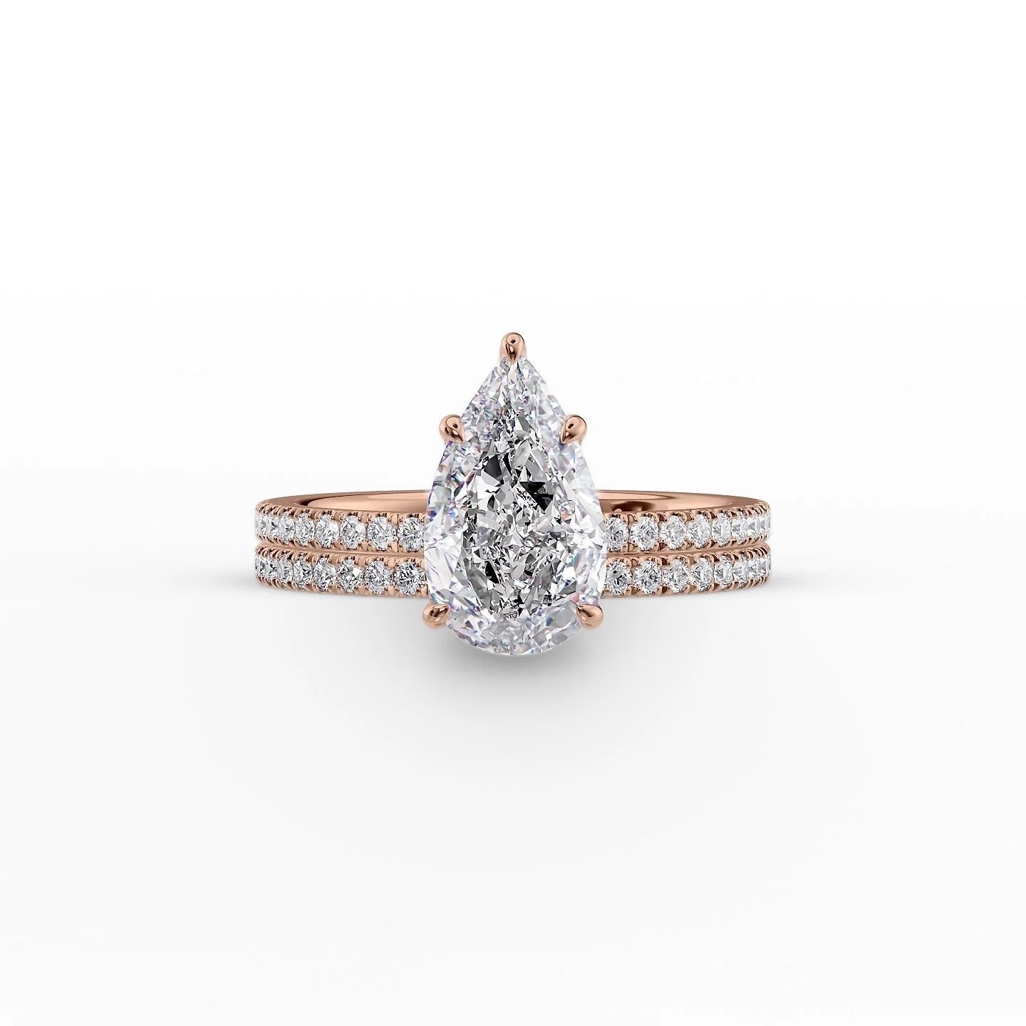 The Pave Eleanor Set With A 1 Carat Pear 14K Rose Gold Lab Diamond