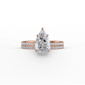 The Pave Eleanor Set With A 1 Carat Pear 14K Rose Gold Lab Diamond