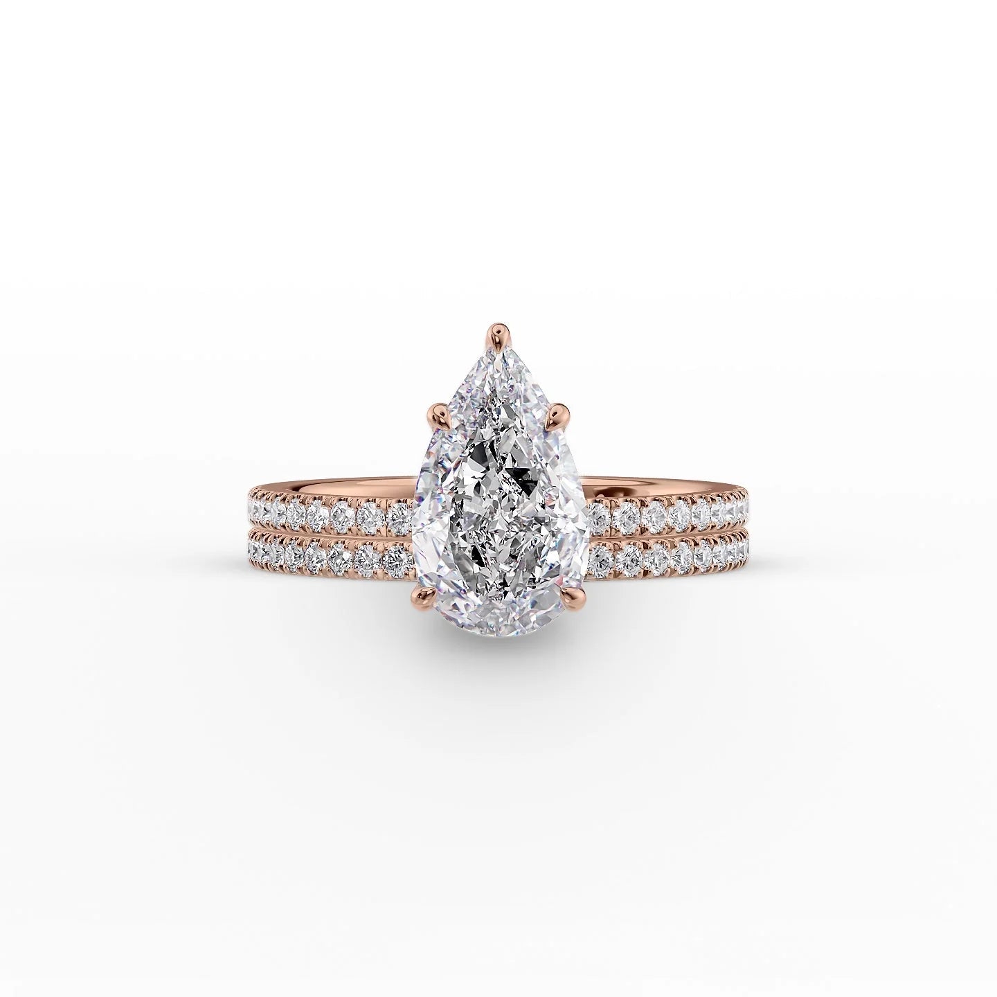 The Pave Eleanor Set With A 3 Carat Pear 14K Rose Gold Lab Diamond