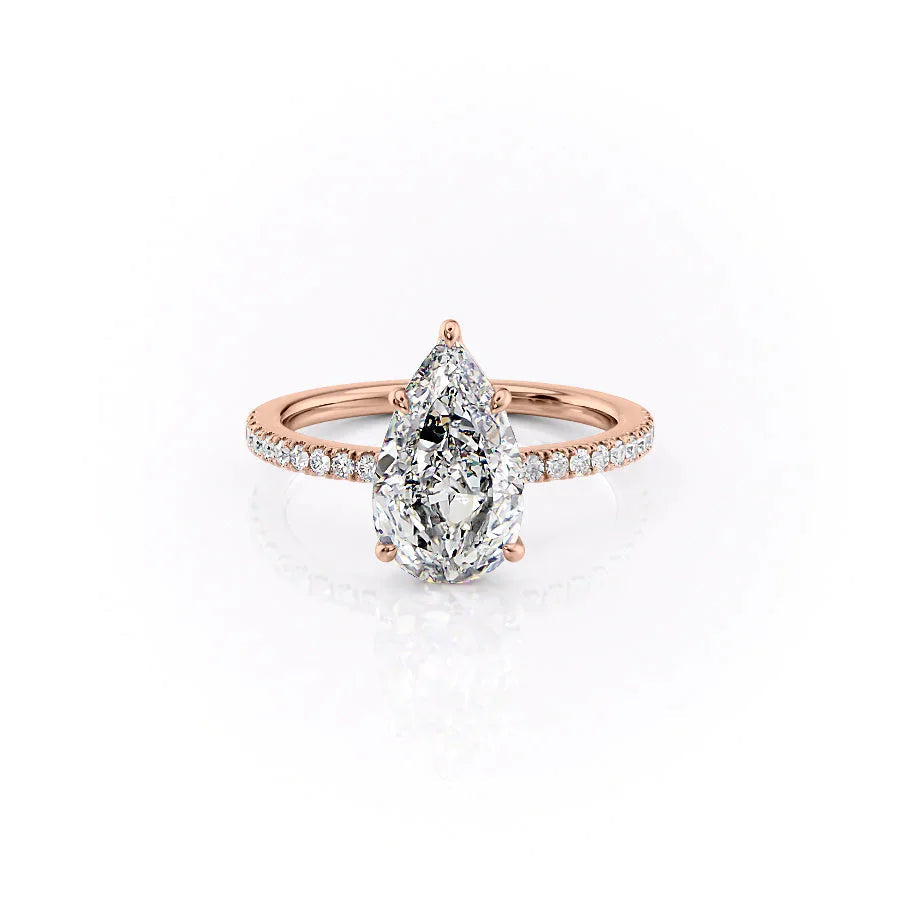The Pave Eleanor Set With A 3 Carat Pear 14K Rose Gold Lab Diamond