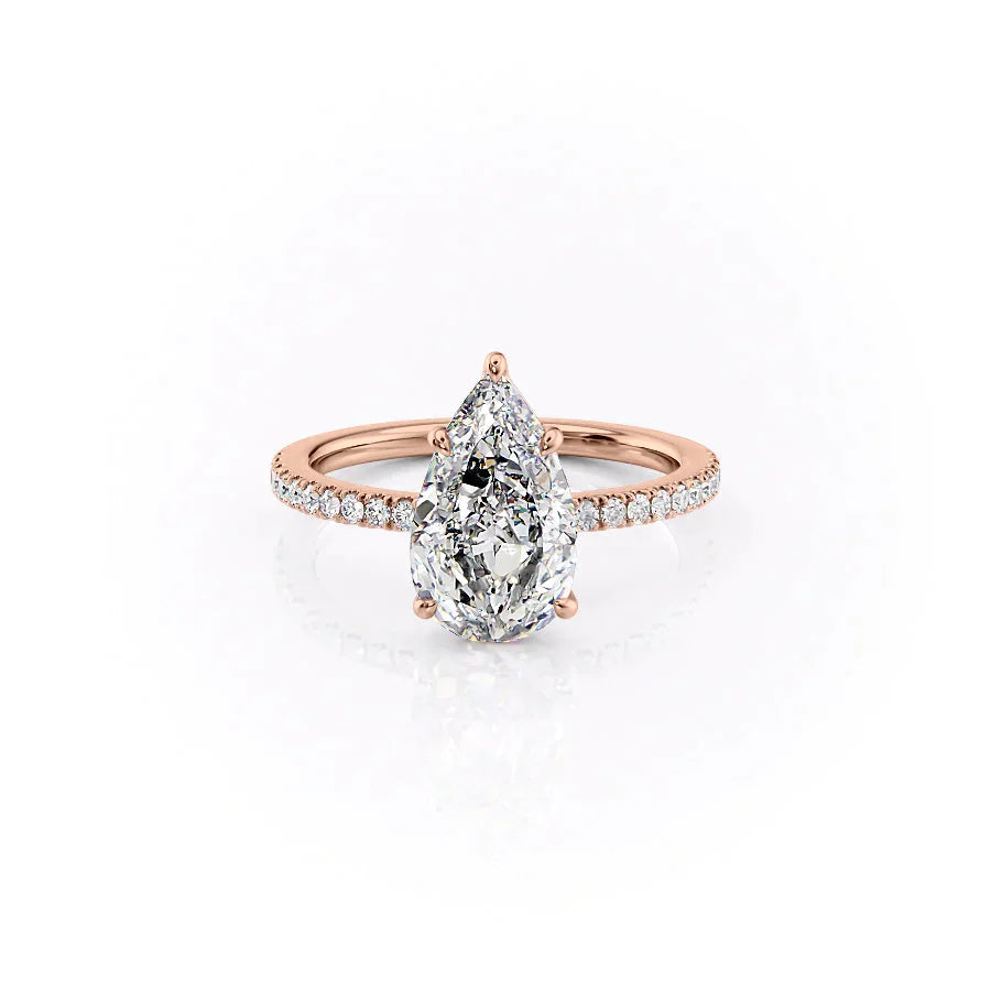 The Eleanor Set With A 2.5 Carat Pear 14K Rose Gold Lab Diamond