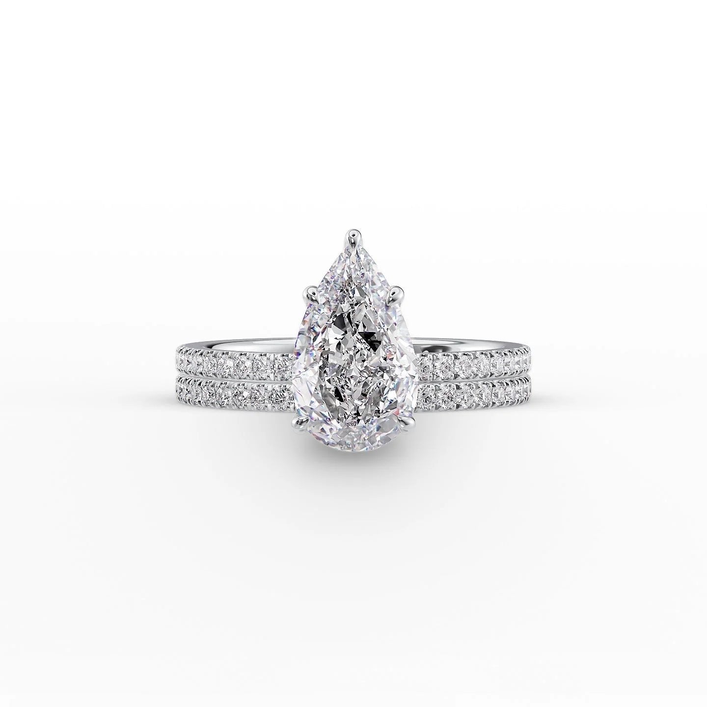 The Pave Eleanor Set With A 1 Carat Pear 14K White Gold Lab Diamond