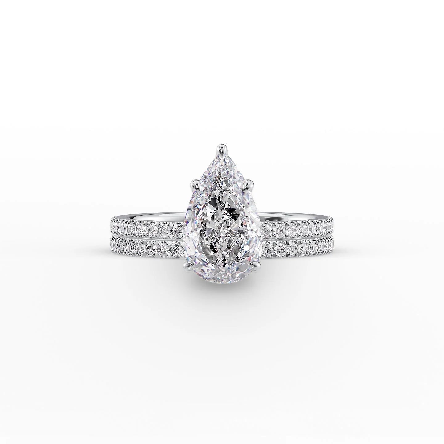 The Pave Eleanor Set With A 3 Carat Pear 18K White Gold Lab Diamond