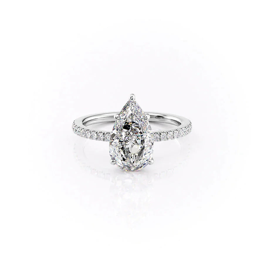 The Pave Eleanor Set With A 2.5 Carat Pear 14K White Gold Lab Diamond