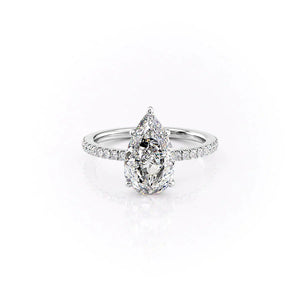 The Pave Eleanor Set With A 3 Carat Pear 14K White Gold Lab Diamond