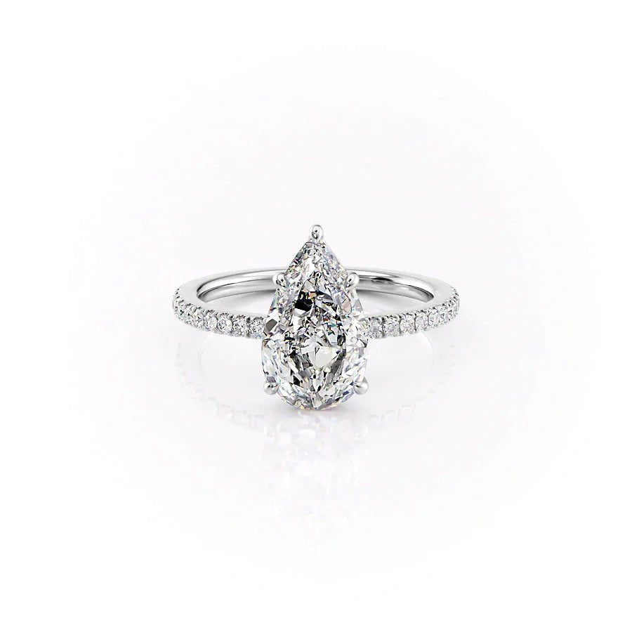 The Pave Eleanor Set With A 1 Carat Pear 18K White Gold Lab Diamond