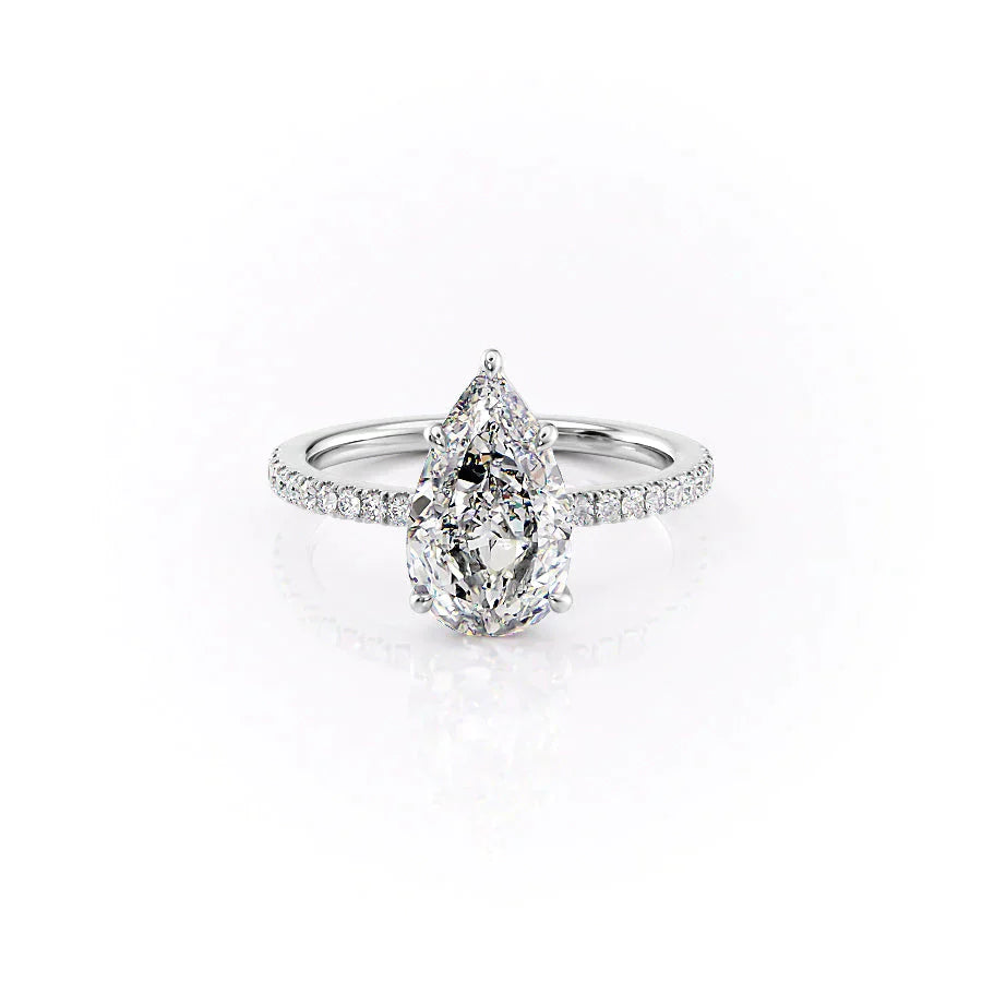 The Eleanor Set With A 3 Carat Pear 18K White Gold Lab Diamond
