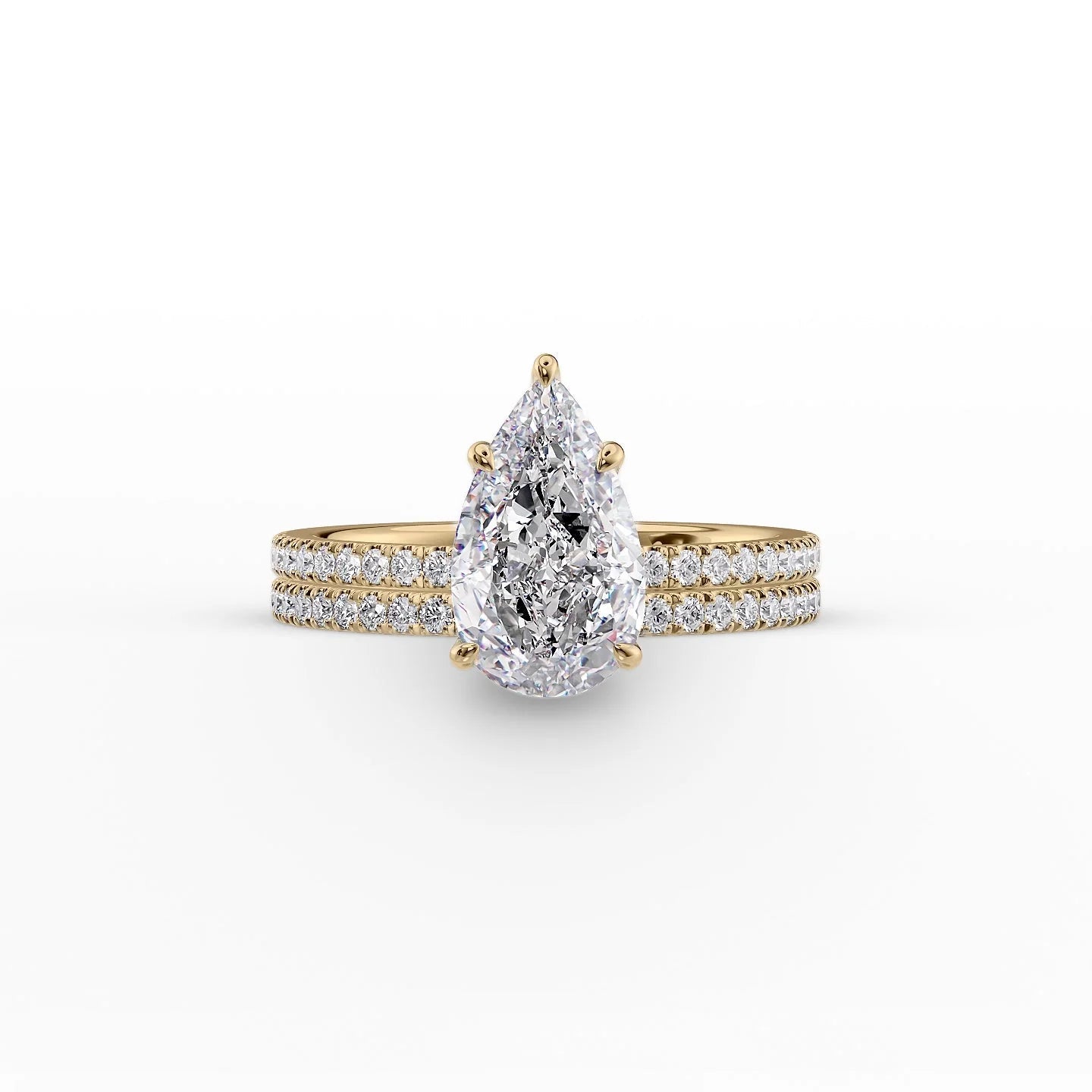 The Pave Eleanor Set With A 1.5 Carat Pear 14K Yellow Gold Lab Diamond