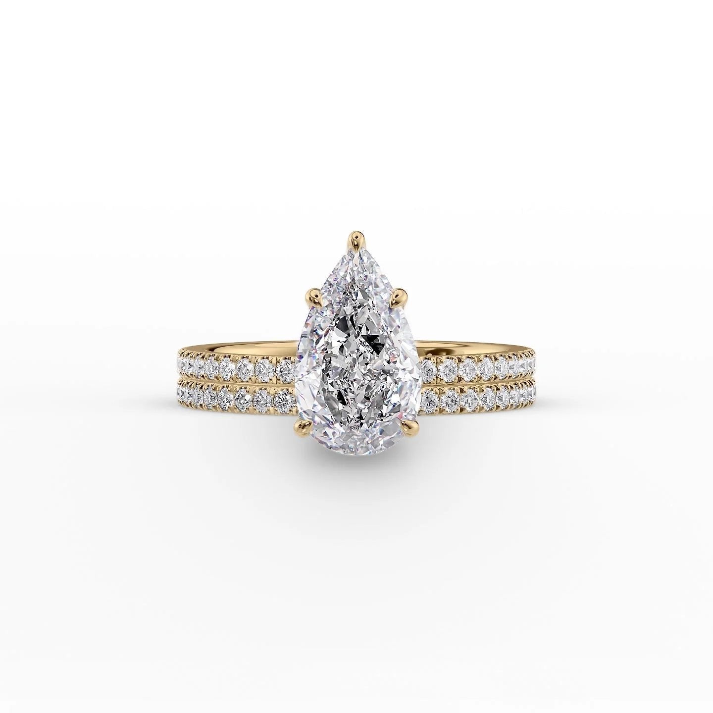The Pave Eleanor Set With A 1 Carat Pear 18K Yellow Gold Lab Diamond