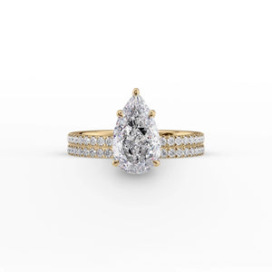 The Pave Eleanor Set With A 1 Carat Pear 18K Yellow Gold Lab Diamond
