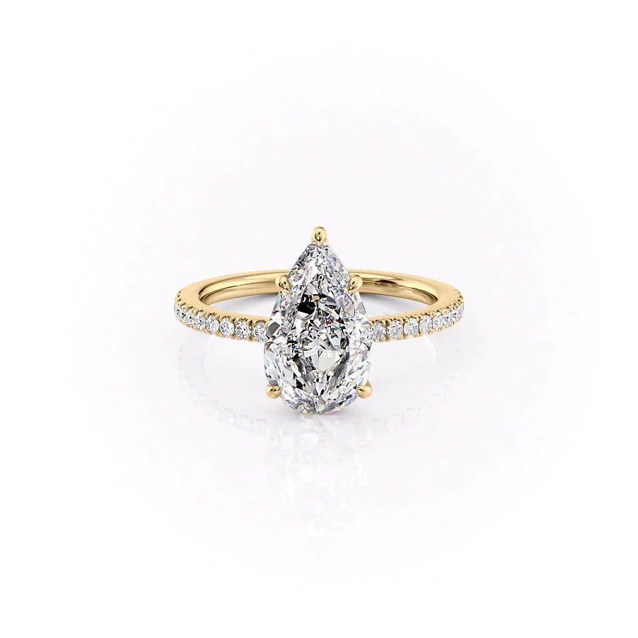 The Pave Eleanor Set With A 1 Carat Pear 18K Yellow Gold Lab Diamond
