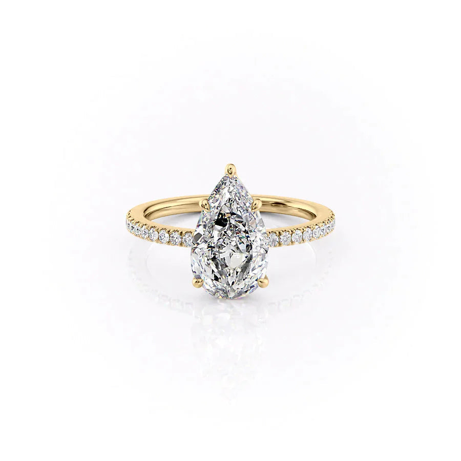 The Pave Eleanor Set With A 3 Carat Pear 18K Yellow Gold Lab Diamond