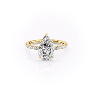 The Pave Eleanor Set With A 3 Carat Pear 18K Yellow Gold Lab Diamond
