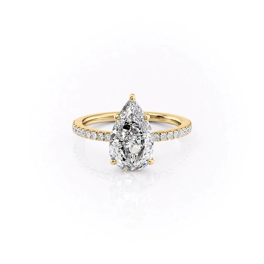 The Eleanor Set With A 1.5 Carat Pear 18K Yellow Gold Lab Diamond