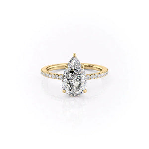 The Eleanor Set With A 3 Carat Pear 18K Yellow Gold Lab Diamond
