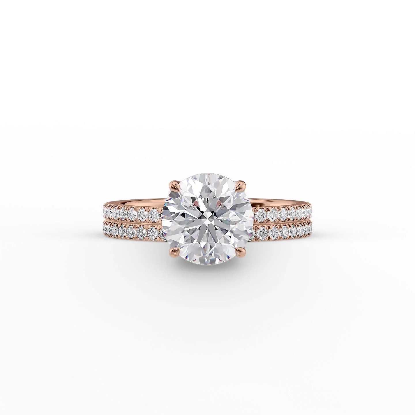 The Pave Eleanor Set With A 2.5 Carat Round 14K Rose Gold Lab Diamond